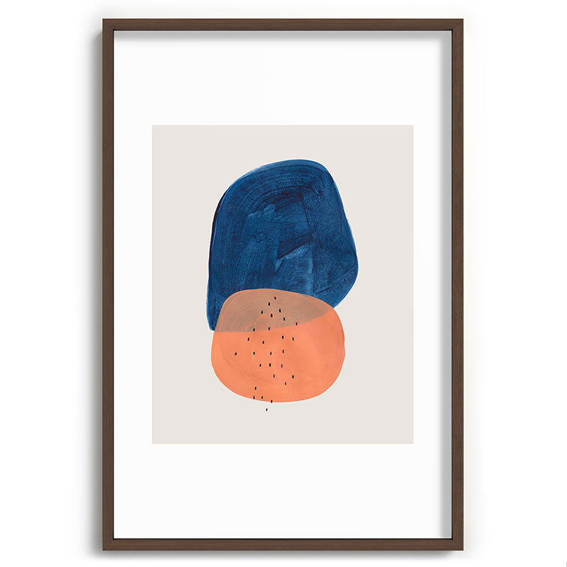 Twins' Minimalist Modern Mid Century Colorful Navy Blue Tan Shapes by Ejaaz Haniff Framed Art Print