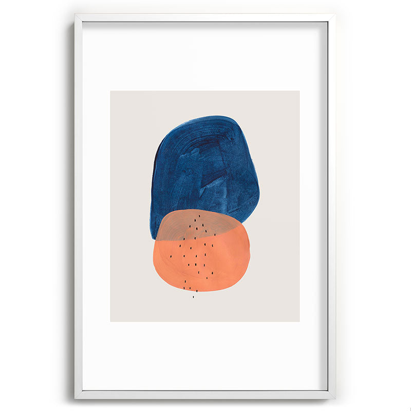 Twins' Minimalist Modern Mid Century Colorful Navy Blue Tan Shapes by Ejaaz Haniff Framed Art Print