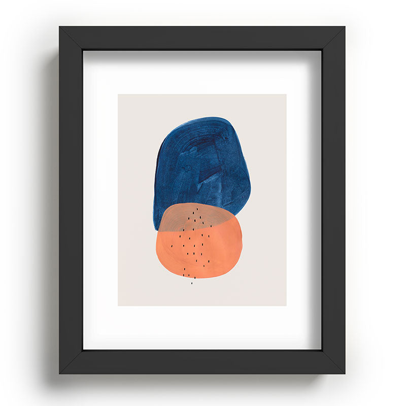 Twins' Minimalist Modern Mid Century Colorful Navy Blue Tan Shapes by Ejaaz Haniff Framed Art Print