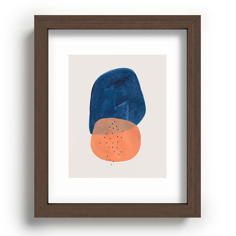 Twins' Minimalist Modern Mid Century Colorful Navy Blue Tan Shapes by Ejaaz Haniff Framed Art Print