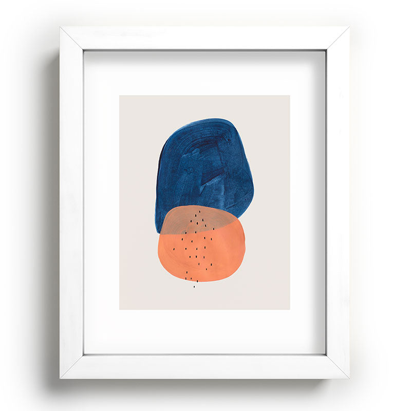 Twins' Minimalist Modern Mid Century Colorful Navy Blue Tan Shapes by Ejaaz Haniff Framed Art Print