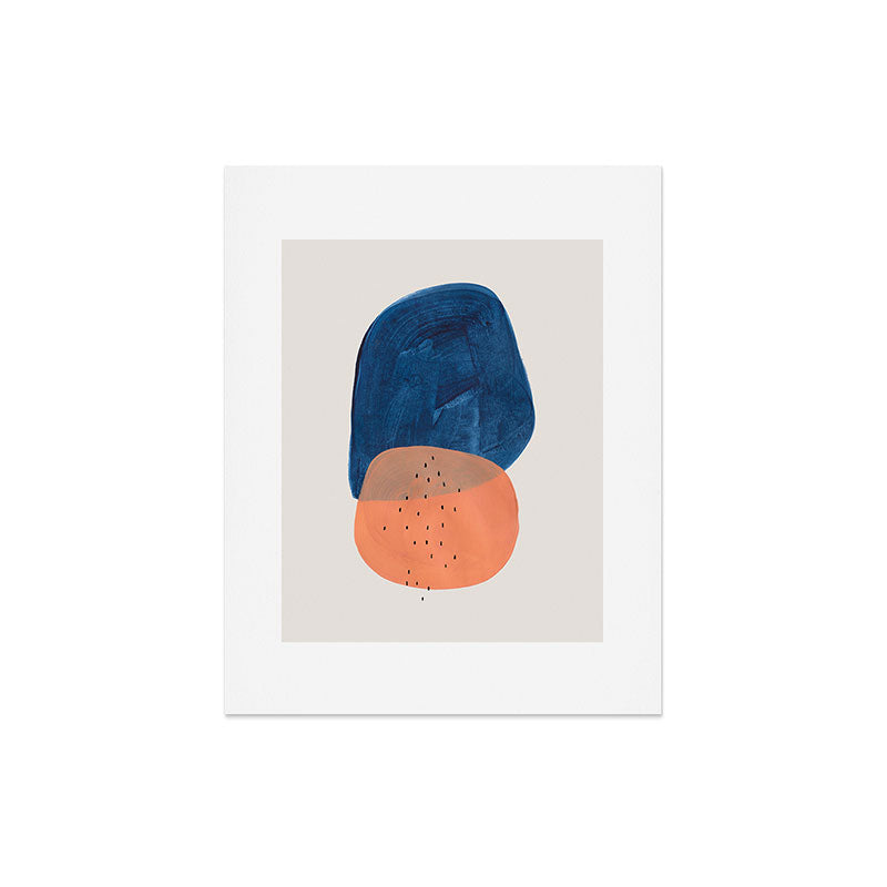 Twins' Minimalist Modern Mid Century Colorful Navy Blue Tan Shapes by Ejaaz Haniff Art Print