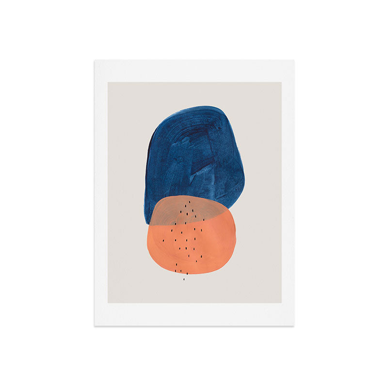 Twins' Minimalist Modern Mid Century Colorful Navy Blue Tan Shapes by Ejaaz Haniff Art Print