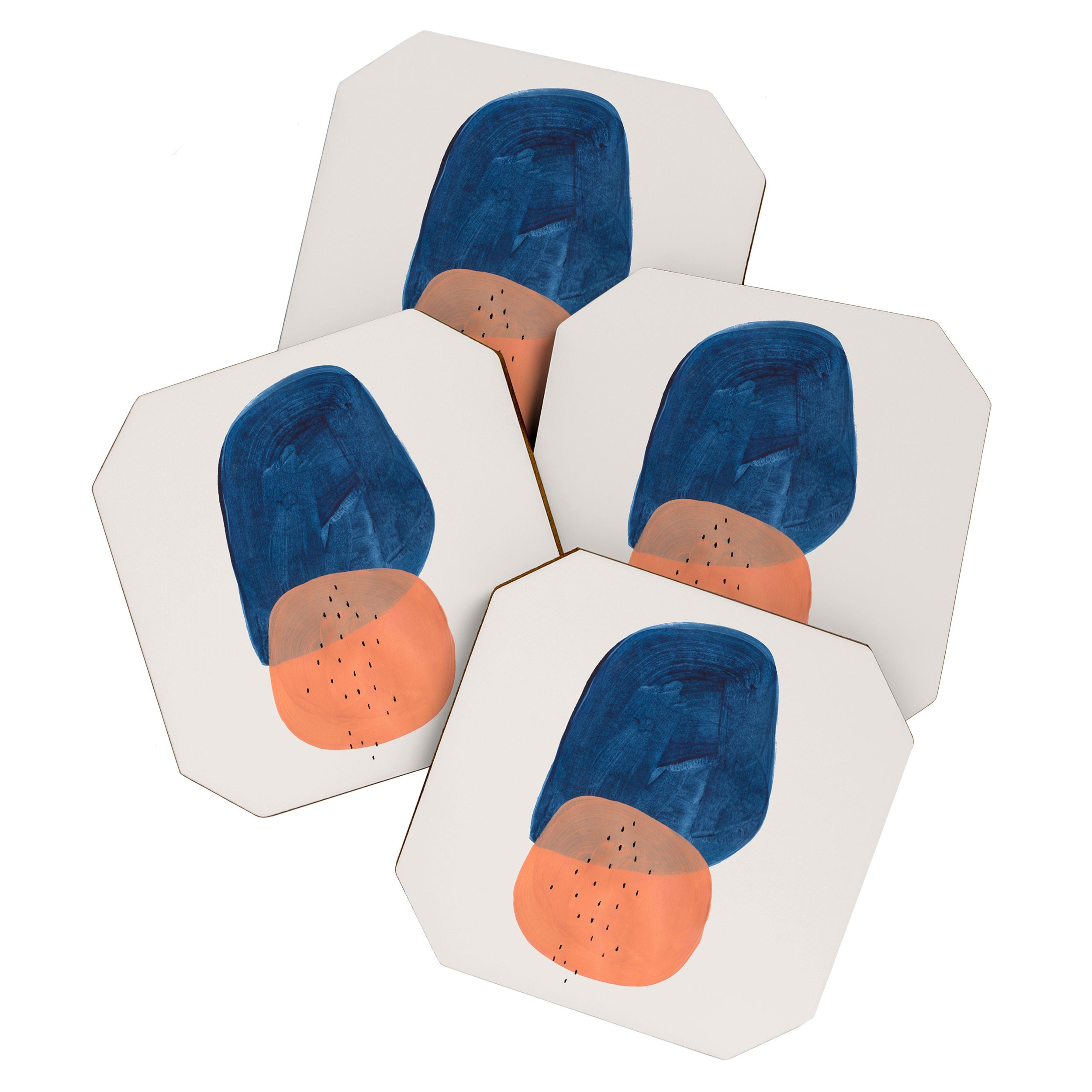 Twins' Minimalist Modern Mid Century Colorful Navy Blue Tan Shapes by Ejaaz Haniff Coaster