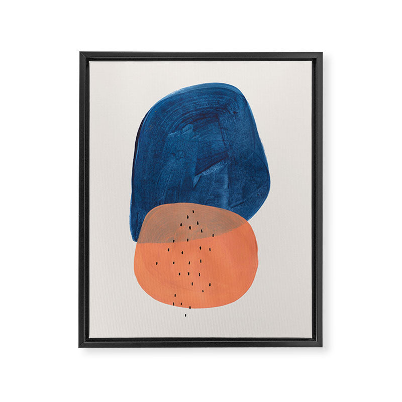 Twins' Minimalist Modern Mid Century Colorful Navy Blue Tan Shapes by Ejaaz Haniff Framed Canvas Print