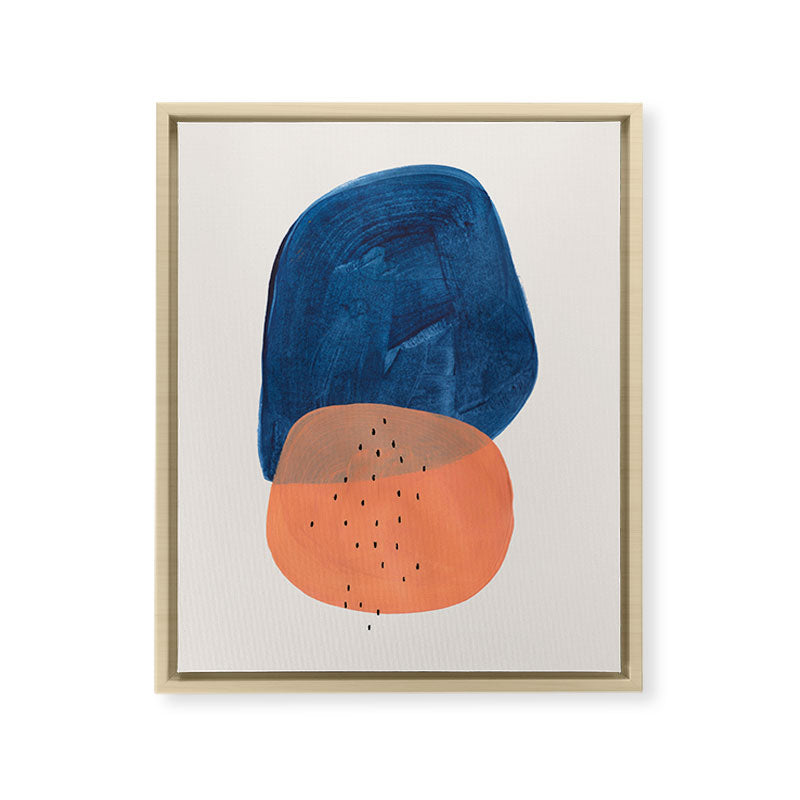 Twins' Minimalist Modern Mid Century Colorful Navy Blue Tan Shapes by Ejaaz Haniff Framed Canvas Print