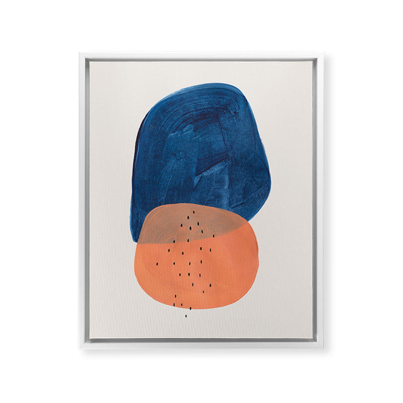 Twins' Minimalist Modern Mid Century Colorful Navy Blue Tan Shapes by Ejaaz Haniff Framed Canvas Print