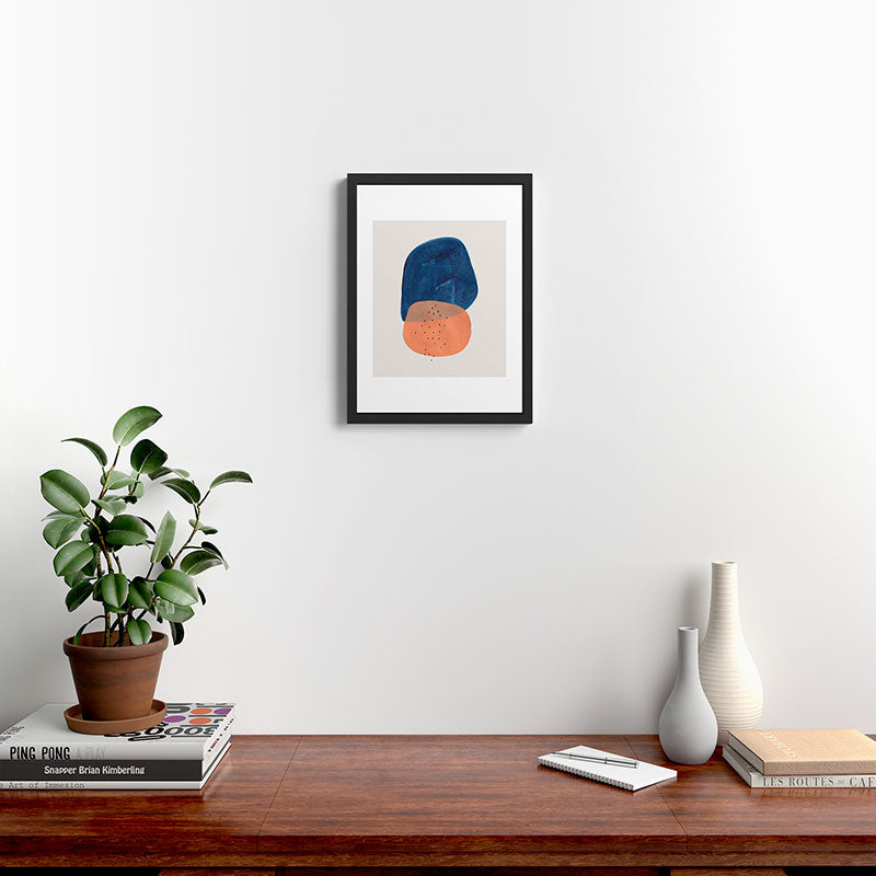 Twins' Minimalist Modern Mid Century Colorful Navy Blue Tan Shapes by Ejaaz Haniff Framed Art Print