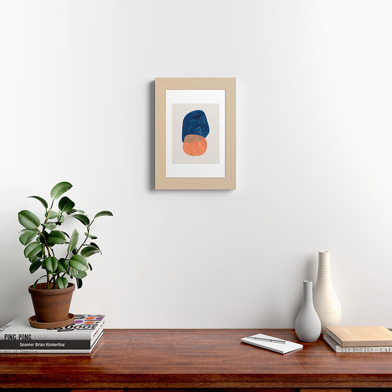 Twins' Minimalist Modern Mid Century Colorful Navy Blue Tan Shapes by Ejaaz Haniff Framed Art Print