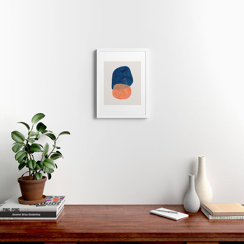 Twins' Minimalist Modern Mid Century Colorful Navy Blue Tan Shapes by Ejaaz Haniff Framed Art Print