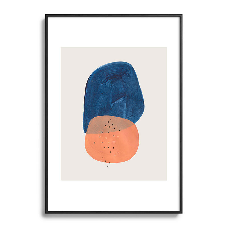 Twins' Minimalist Modern Mid Century Colorful Navy Blue Tan Shapes by Ejaaz Haniff Framed Art Print