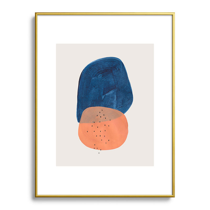 Twins' Minimalist Modern Mid Century Colorful Navy Blue Tan Shapes by Ejaaz Haniff Framed Art Print