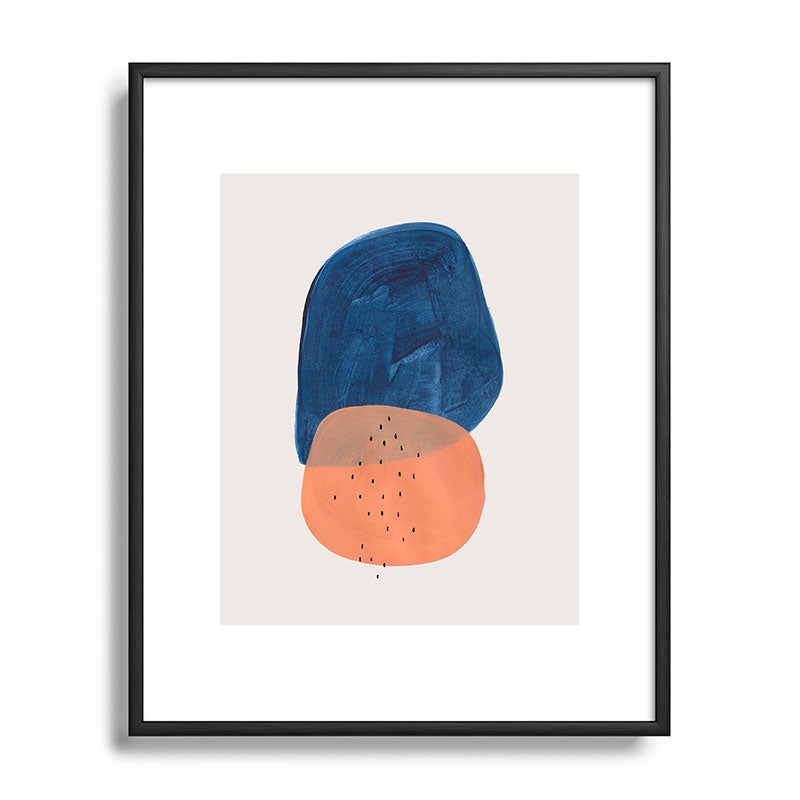 Twins' Minimalist Modern Mid Century Colorful Navy Blue Tan Shapes by Ejaaz Haniff Framed Art Print
