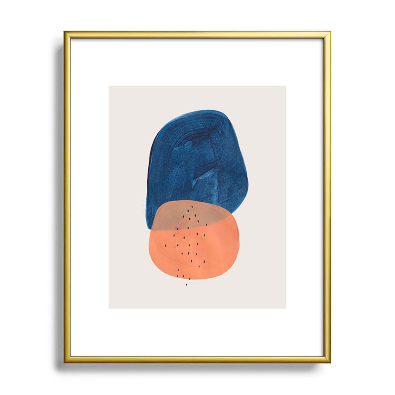 Twins' Minimalist Modern Mid Century Colorful Navy Blue Tan Shapes by Ejaaz Haniff Framed Art Print