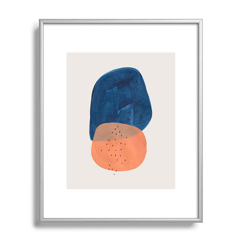 Twins' Minimalist Modern Mid Century Colorful Navy Blue Tan Shapes by Ejaaz Haniff Framed Art Print