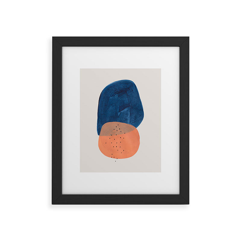 Twins' Minimalist Modern Mid Century Colorful Navy Blue Tan Shapes by Ejaaz Haniff Framed Art Print