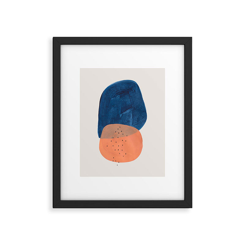 Twins' Minimalist Modern Mid Century Colorful Navy Blue Tan Shapes by Ejaaz Haniff Framed Art Print