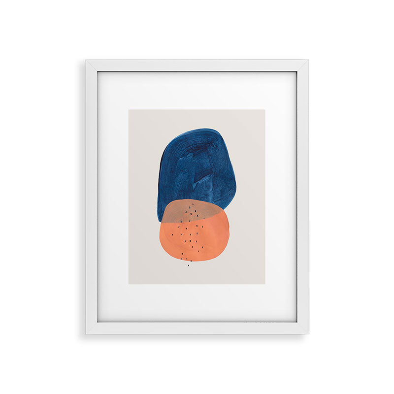 Twins' Minimalist Modern Mid Century Colorful Navy Blue Tan Shapes by Ejaaz Haniff Framed Art Print