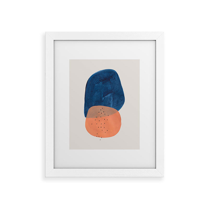 Twins' Minimalist Modern Mid Century Colorful Navy Blue Tan Shapes by Ejaaz Haniff Framed Art Print