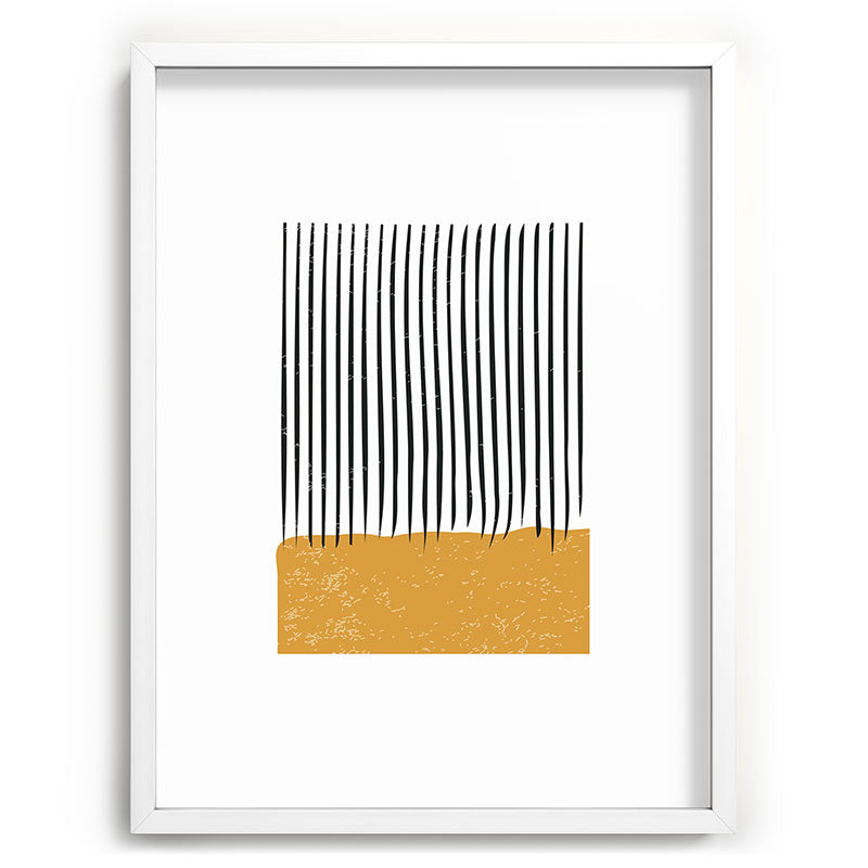 (White Background) Mid Century Modern Minimalist Rothko Inspired Color Field With Lines Geometric Style  Framed Art Print