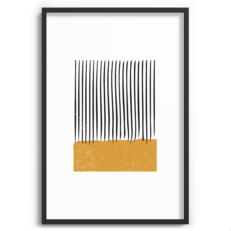 (White Background) Mid Century Modern Minimalist Rothko Inspired Color Field With Lines Geometric Style  Framed Art Print