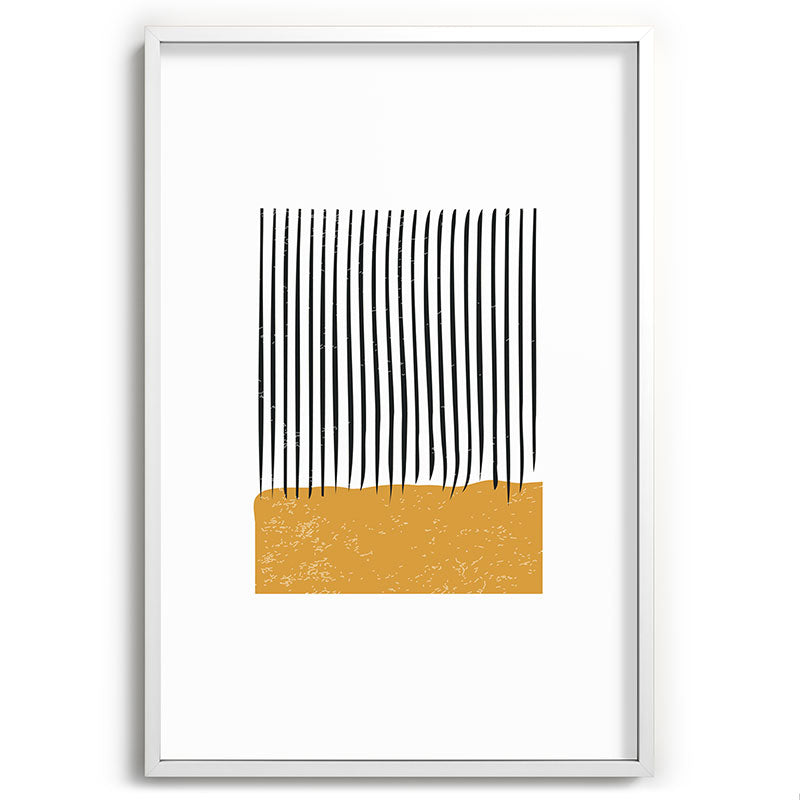 (White Background) Mid Century Modern Minimalist Rothko Inspired Color Field With Lines Geometric Style  Framed Art Print