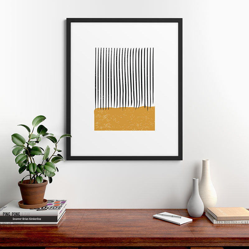 (White Background) Mid Century Modern Minimalist Rothko Inspired Color Field With Lines Geometric Style  Framed Art Print