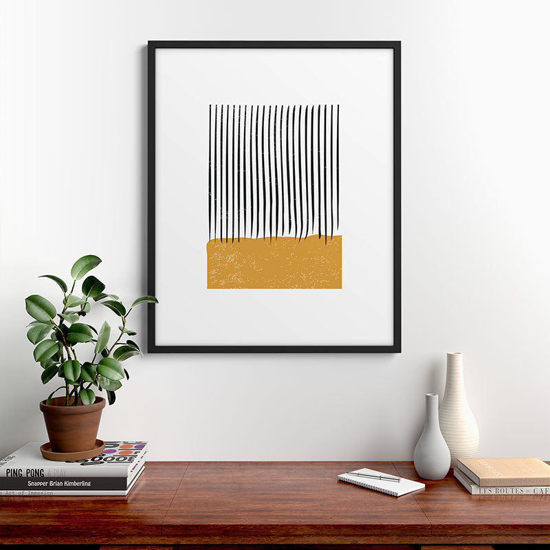 (White Background) Mid Century Modern Minimalist Rothko Inspired Color Field With Lines Geometric Style  Framed Art Print