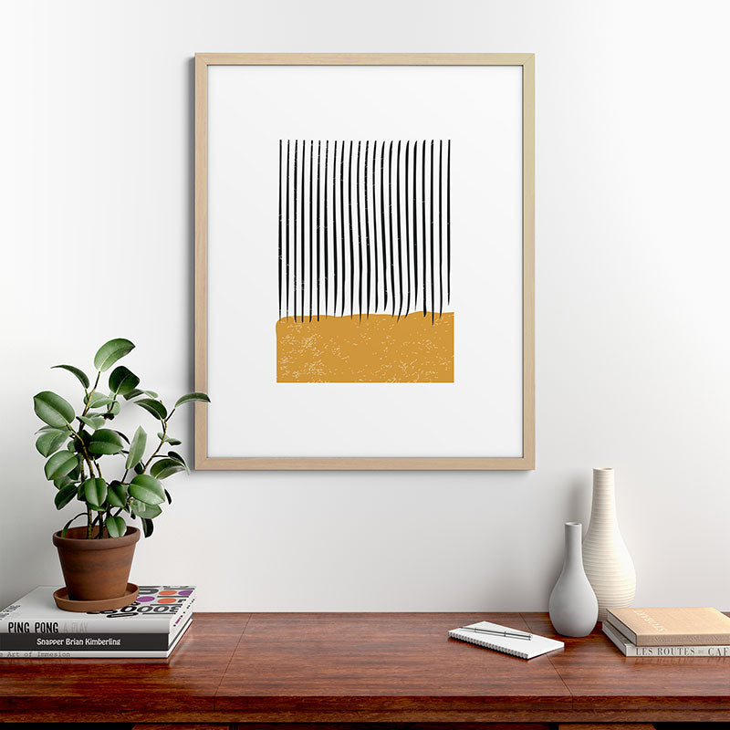 (White Background) Mid Century Modern Minimalist Rothko Inspired Color Field With Lines Geometric Style  Framed Art Print