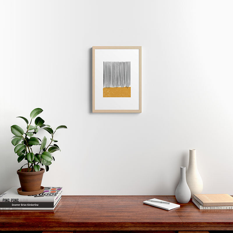 (White Background) Mid Century Modern Minimalist Rothko Inspired Color Field With Lines Geometric Style  Framed Art Print