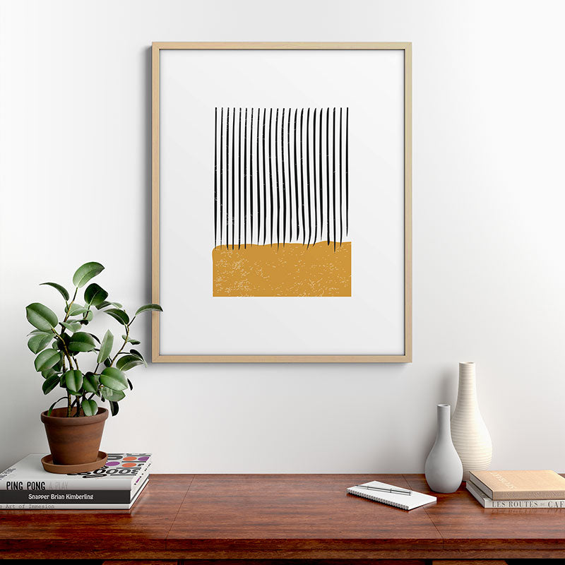 (White Background) Mid Century Modern Minimalist Rothko Inspired Color Field With Lines Geometric Style  Framed Art Print