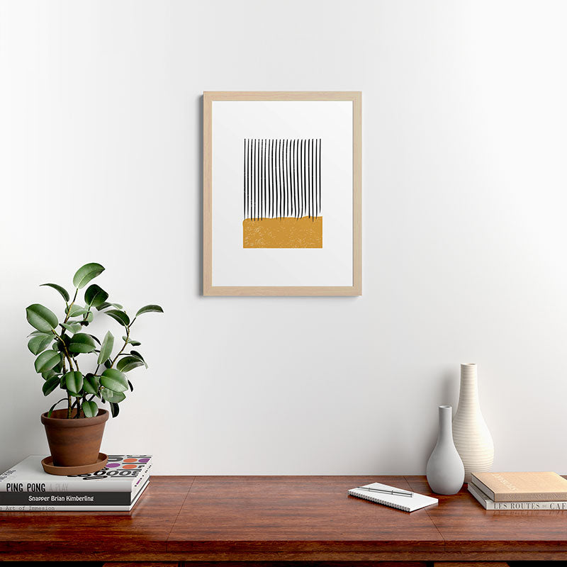 (White Background) Mid Century Modern Minimalist Rothko Inspired Color Field With Lines Geometric Style  Framed Art Print