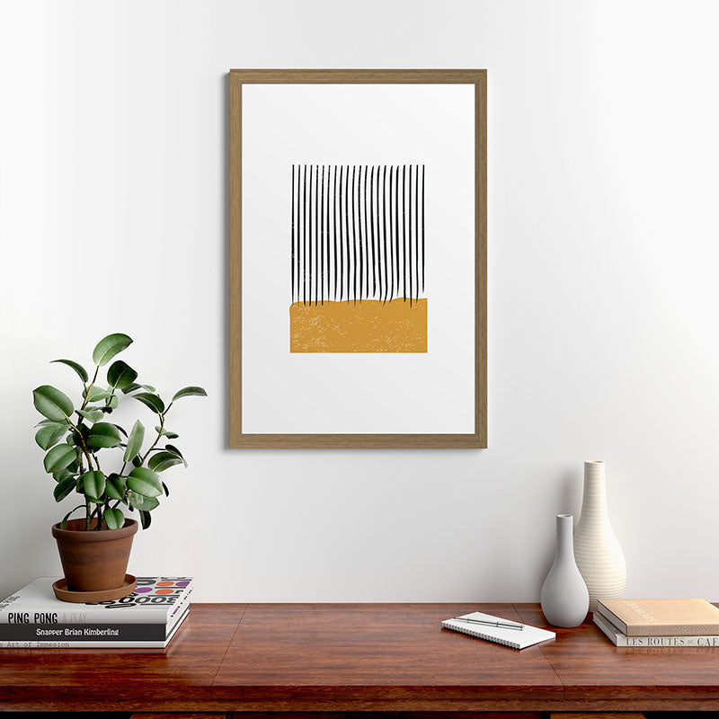 (White Background) Mid Century Modern Minimalist Rothko Inspired Color Field With Lines Geometric Style  Framed Art Print