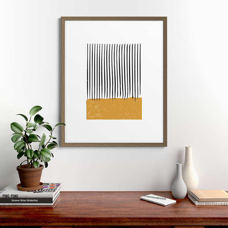 (White Background) Mid Century Modern Minimalist Rothko Inspired Color Field With Lines Geometric Style  Framed Art Print