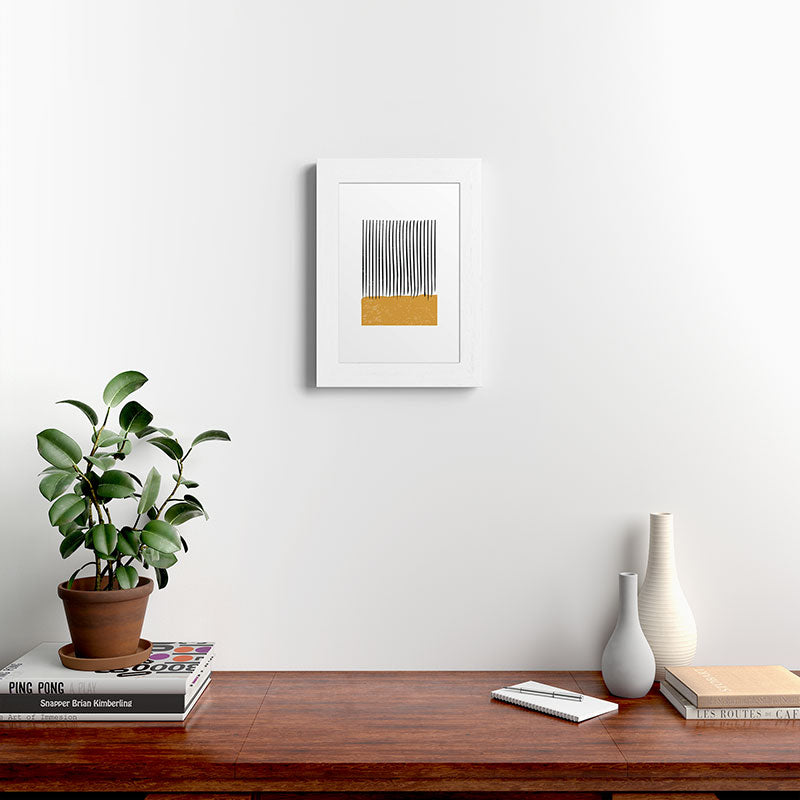 (White Background) Mid Century Modern Minimalist Rothko Inspired Color Field With Lines Geometric Style  Framed Art Print