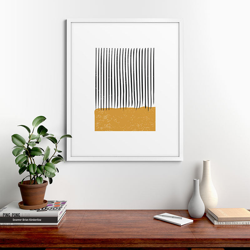 (White Background) Mid Century Modern Minimalist Rothko Inspired Color Field With Lines Geometric Style  Framed Art Print