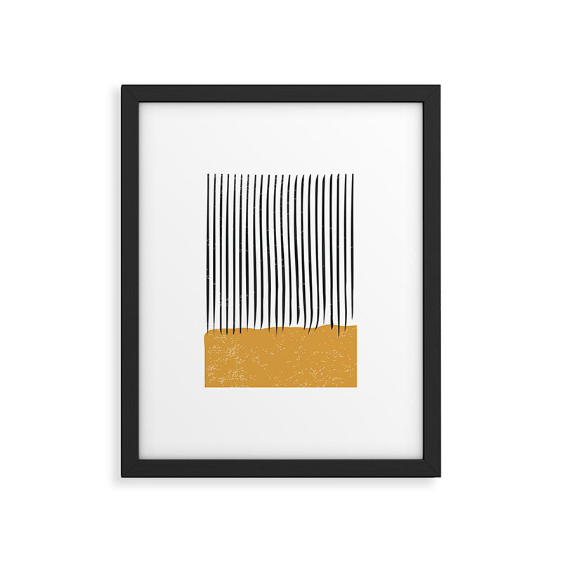 (White Background) Mid Century Modern Minimalist Rothko Inspired Color Field With Lines Geometric Style  Framed Art Print