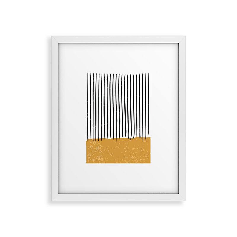 (White Background) Mid Century Modern Minimalist Rothko Inspired Color Field With Lines Geometric Style  Framed Art Print