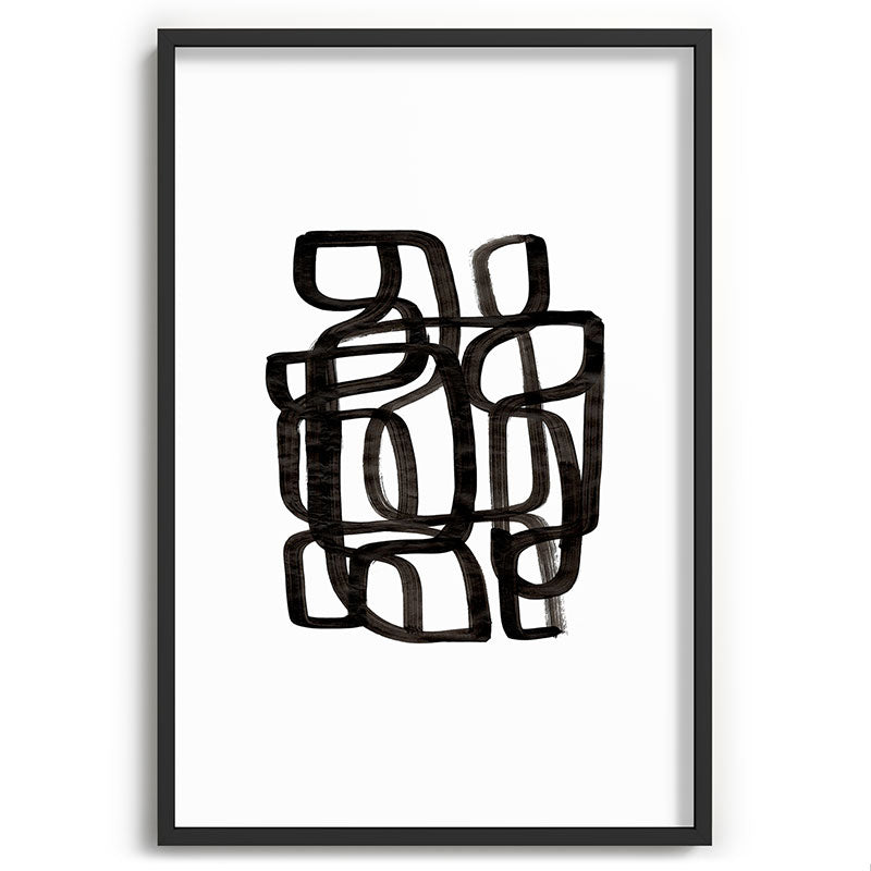 Writing On The Wall' Mid Century Modern Fun Abstract Shapes  Framed Art Print
