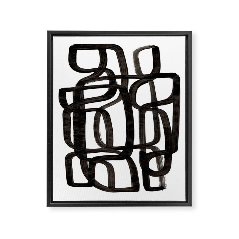 Writing On The Wall' Mid Century Modern Fun Abstract Shapes  Framed Canvas Print