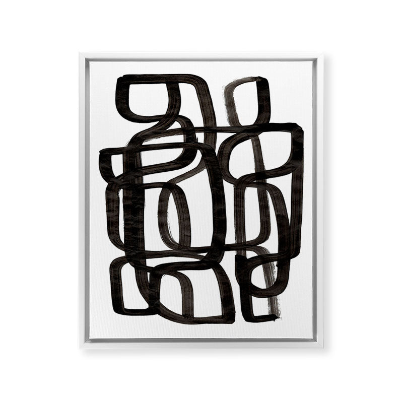 Writing On The Wall' Mid Century Modern Fun Abstract Shapes  Framed Canvas Print