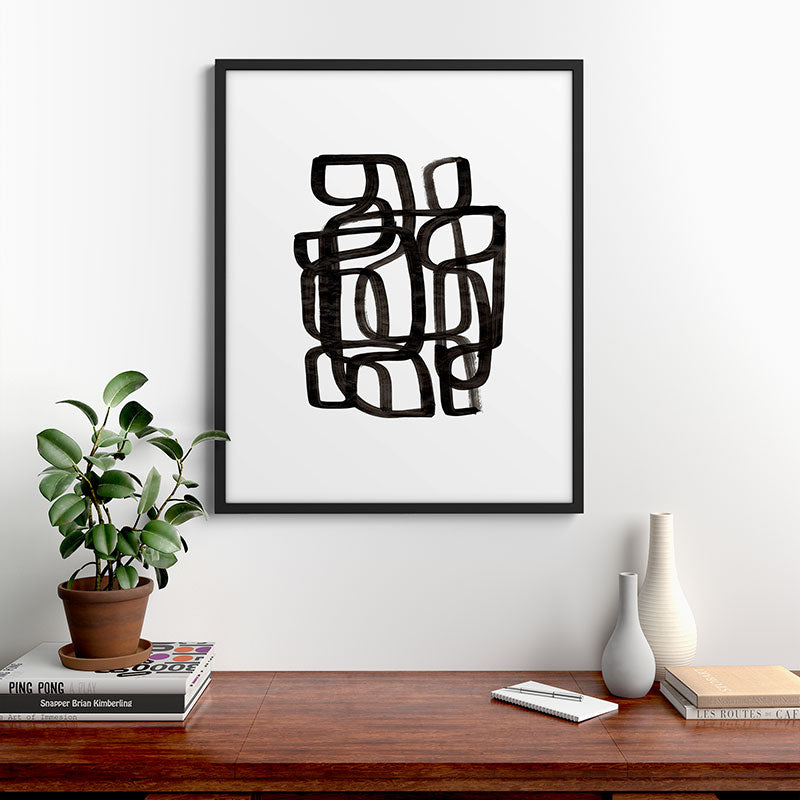 Writing On The Wall' Mid Century Modern Fun Abstract Shapes  Framed Art Print
