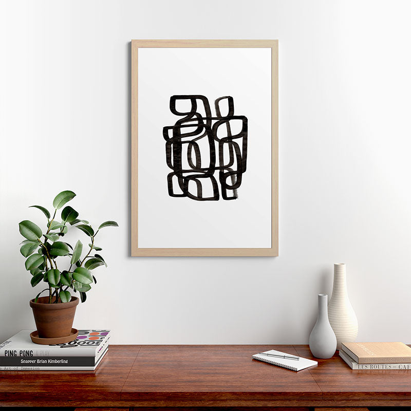 Writing On The Wall' Mid Century Modern Fun Abstract Shapes  Framed Art Print