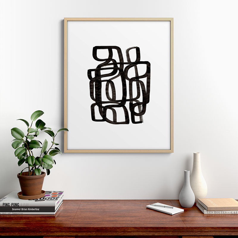 Writing On The Wall' Mid Century Modern Fun Abstract Shapes  Framed Art Print