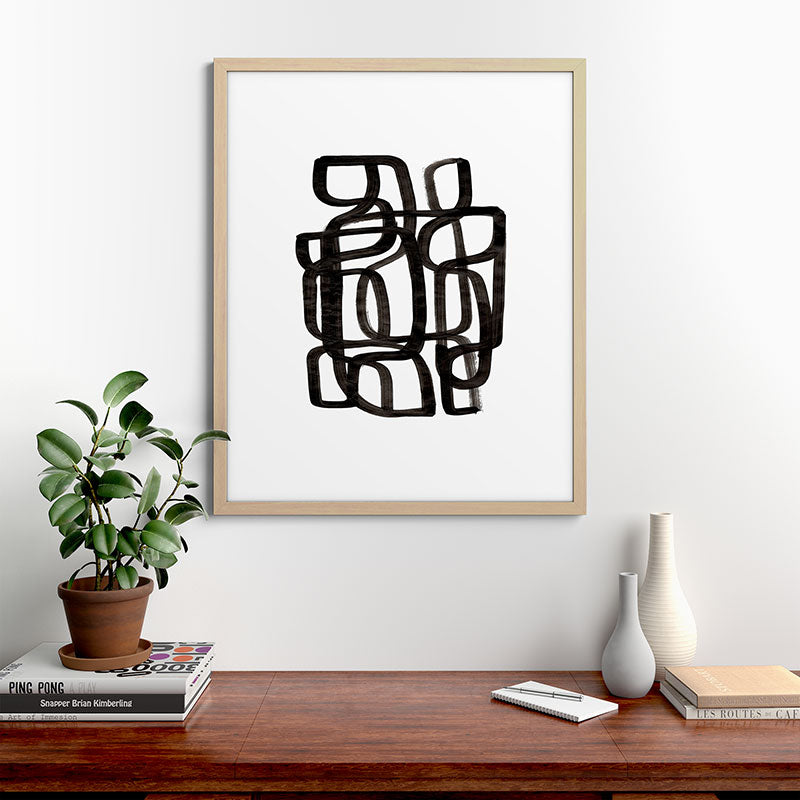 Writing On The Wall' Mid Century Modern Fun Abstract Shapes  Framed Art Print