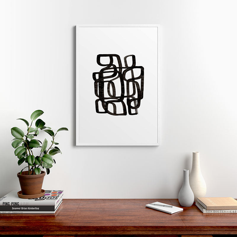 Writing On The Wall' Mid Century Modern Fun Abstract Shapes  Framed Art Print