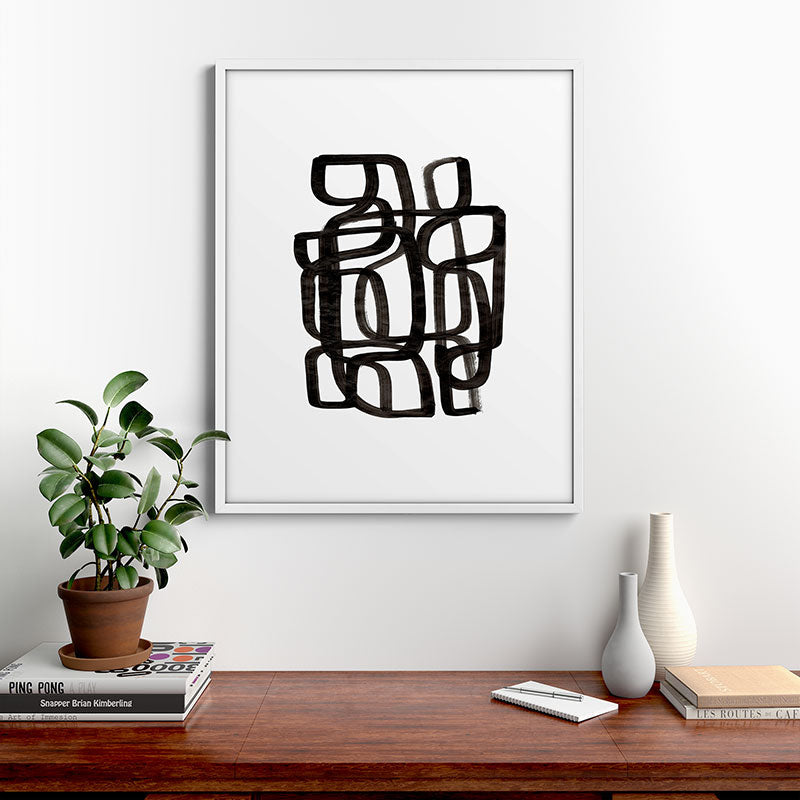 Writing On The Wall' Mid Century Modern Fun Abstract Shapes  Framed Art Print