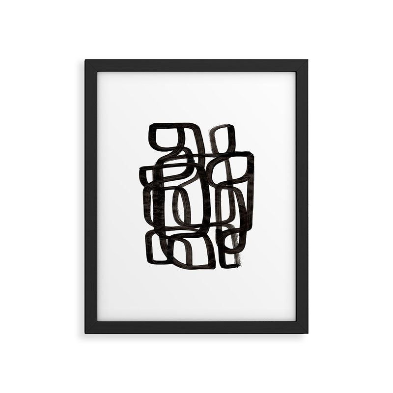 Writing On The Wall' Mid Century Modern Fun Abstract Shapes  Framed Art Print