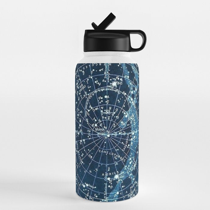 1900 Star Constellation Map - Chart Vintage Poster Water Bottle