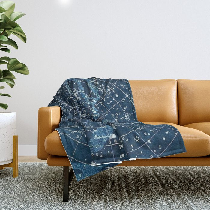 1900 Star Constellation Map - Chart Vintage Poster Throw Blanket